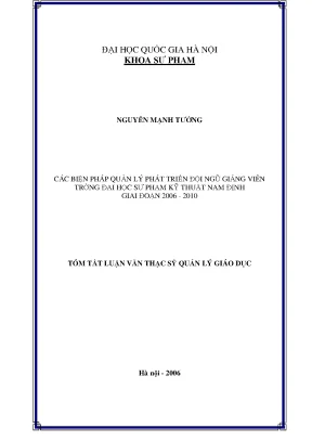 Luận văn thạc sĩ vnu ued các biện pháp quản lý phát triển đội ngũ giảng viên trường đại học sư phạm kỹ thuật nam định giai đoạn 2006 2010