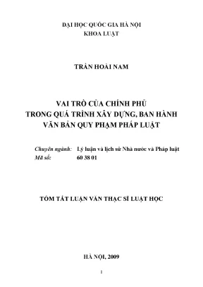 Luận văn thạc sĩ vnu ls vai trò của chính phủ trong quá trình xây dựng ban hành văn bản quy phạm pháp luật