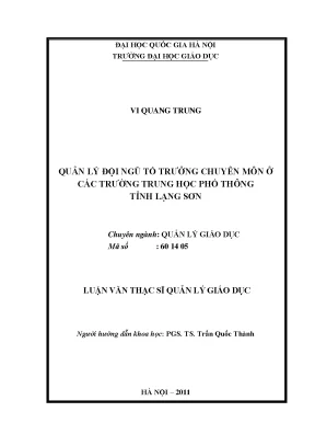 Luận văn thạc sĩ vnu ued quản lý đội ngũ tổ trưởng chuyên môn ở các trường trung học phổ thông tỉnh lạng sơn