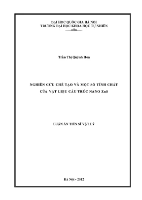 Luận án tiến sĩ hus nghiên cứu chế tạo và một số tính chất của vật liệu cấu trúc nano zns