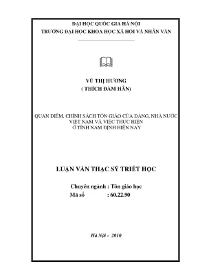 Luận văn thạc sĩ ussh quan điểm chính sách tôn giáo của đảng nhà nước việt nam và thực hiện chính sách này ở tỉnh nam định hiện nay