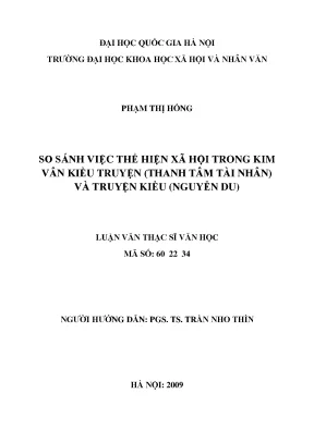 Luận văn thạc sĩ ussh so sánh việc thể hiện xã hội trong kim vân kiều truyện thanh tâm tài nhân và truyện kiều nguyễn du