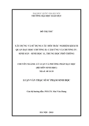 Luận văn thạc sĩ vnu ued xây dựng và sử dụng câu hỏi trắc nghiệm khách quan dạy học chương ii cảm ứng và chương iv sinh sản sinh học 11 trung học phổ thông luận văn ths sinh học 60 14 10