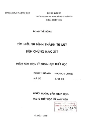 Luận văn thạc sĩ ussh tìm hiểu sự hình thành tư duy biện chứng mác xít