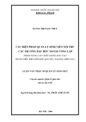 Luận văn thạc sĩ vnu ued các biện pháp quản lý sinh viên nội trú các trường đại học ngoài công lập nhằm nâng cao chất lượng đào tạo trong điều kiện đổi mới giáo dục đại học hiện nay