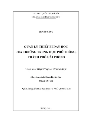 Luận văn thạc sĩ vnu ued quản lý thiết bị dạy học của trường trung học phổ thông thành phố hải phòng