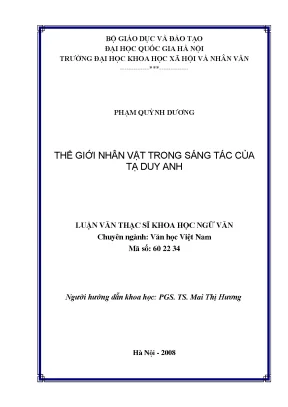Luận văn thạc sĩ ussh thế giới nhân vật trong sáng tác của tạ duy anh