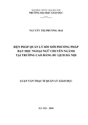 Luận văn thạc sĩ vnu ued biện pháp quản lý đổi mới phương pháp dạy học ngoại ngữ chuyên ngành tại trường cao đẳng du lịch hà nội