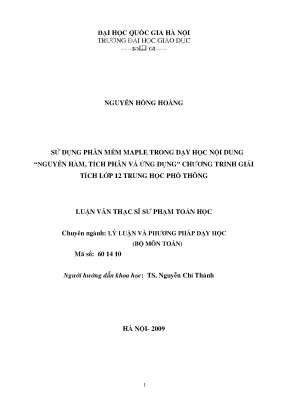 Luận văn thạc sĩ vnu ued sử dụng phần mềm maple trong dạy học nội dung nguyên hàm tích phân và ứng dụng chương trình giải tích lớp 12 trung học phổ thông