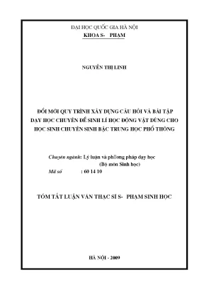 Luận văn thạc sĩ vnu ued đổi mới quy trình xây dựng câu hỏi và bài tập dạy học chuyên đề sinh lí học động vật dùng cho học sinh chuyên sinh bậc trung học phổ thông