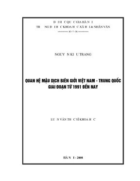 Luận văn thạc sĩ ussh quan hệ mậu dịch biên giới việt nam trung quốc giai đoạn từ 1991 đến nay