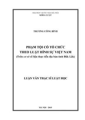 Luận văn thạc sĩ vnu ls phạm tội có tổ chức theo luật hình sự việt nam trên cơ sở số liệu thực tiễn địa bàn tỉnh đắk lắk
