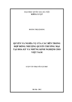 Luận văn thạc sĩ vnu ls quyền và nghĩa vụ của các bên trong hợp đồng nhượng quyền thương mại tại hoa kỳ và những kinh nghiệm cho việt nam