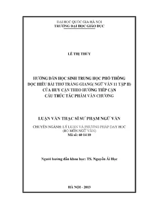 Luận văn thạc sĩ vnu ued hướng dẫn học sinh trung học phổ thông đọc hiểu bài thơ tràng giang ngữ văn 11 tập ii của huy cận theo hướng tiếp cận cấu trúc tác phẩm văn chương