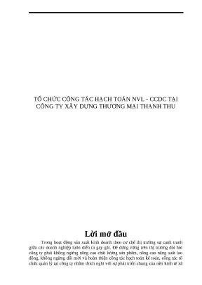 Luận văn tổ chức công tác hạch toán nvl ccdc tại công ty xây dựng thương mại thanh thu