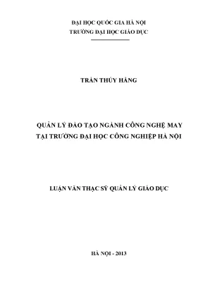 Luận văn thạc sĩ vnu ued quản lý đào tạo ngành công nghệ may tại trường đại học công nghiệp hà nội