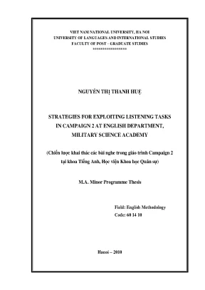 Luận văn thạc sĩ vnu ued strategies for exploiting listening tasks in campaign 2 at english department military science academy