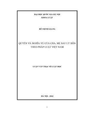 Luận văn thạc sĩ vnu ls quyền và nghĩa vụ của cha mẹ sau ly hôn theo pháp luật việt nam