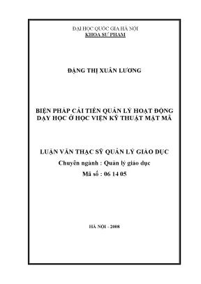 Luận văn thạc sĩ vnu ued biện pháp cải tiến quản lý hoạt động dạy học ở học viện kỹ thuật mật mã