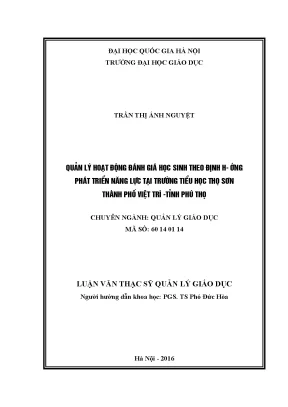 Luận văn thạc sĩ vnu ued quản lý đánh giá học sinh theo định hướng phát triển năng lực ở trường tiểu học thọ sơn thành phố việt trì
