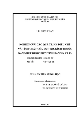 Luận án tiến sĩ hus nghiên cứu các quá trình điều chế và tính chất của bột tio2 kích thước nanomet được biến tính bằng n và fe luận án ts hóa vô cơ62 44 25 01