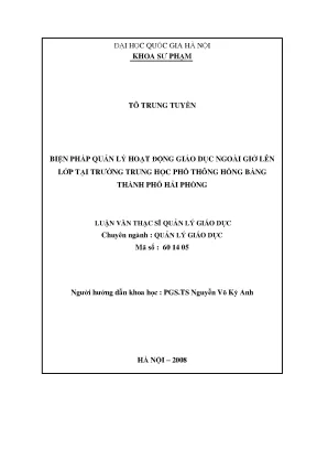 Luận văn thạc sĩ vnu ued biện pháp quản lý hoạt động giáo dục ngoài giờ lên lớp tại trường trung học phổ thông hồng bàng thành phố hải phòng