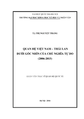 Luận văn thạc sĩ ussh quan hệ việt nam thái lan dưới góc nhìn của chủ nghĩa tự do 2006 2015