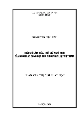 Luận văn thạc sĩ vnu ls thời giờ làm việc thời giờ nghỉ ngơi của nhóm lao động đặc thù theo pháp luật việt nam