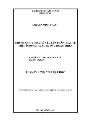 Luận văn thạc sĩ vnu ls những quy định chủ yếu của pháp luật về thẻ tín dụng và xu hướng hoàn thiện