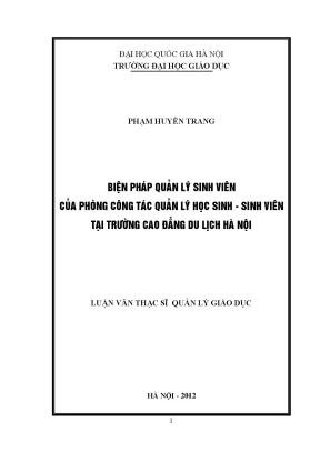 Luận văn thạc sĩ vnu ued biện pháp quản lý sinh viên của phòng công tác quản lý học sinh sinh viên tại trường cao đẳng du lịch hà nội
