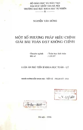 Luận án tiến sĩ hus một số phương pháp hiệu chỉnh giải bài toán đặt không chỉnh luận án pts toán học62 46 30 01