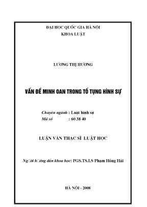 Luận văn thạc sĩ vnu ls vấn đề minh oan trong tố tụng hình sự