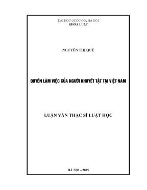 Luận văn thạc sĩ vnu ls quyền làm việc của người khuyết tật tại việt nam luận văn ths luật