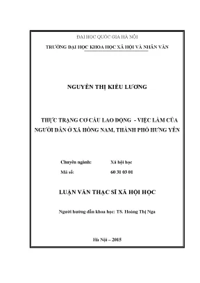 Luận văn thạc sĩ ussh thực trạng cơ cấu lao động việc làm của người dân ở xã hồng nam thành phố hưng yên