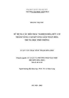 Luận văn thạc sĩ vnu ued sử dụng câu hỏi trắc nghiệm hóa hữu cơ nhằm nâng cao kỹ năng giải toán hóa trung học phổ thông
