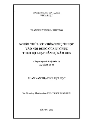 Luận văn thạc sĩ vnu ls người thừa kế không phụ thuộc vào nội dung di chúc theo bộ luật dân sự năm 2005