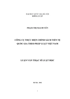 Luận văn thạc sĩ vnu ls công cụ thực hiện chính sách tiền tệ quốc gia theo pháp luật việt nam