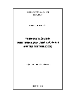 Luận văn thạc sĩ vnu ls vai trò của trưởng thôn trong tham gia quản lý nhà nước ở cơ sở qua thực tiễn tỉnh bắc kạn