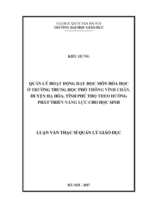 Luận văn thạc sĩ vnu ued quản lý hoạt động dạy học môn hóa học ở trường trung học phổ thông vĩnh chân huyện hạ hòa tỉnh phú thọ theo hướng phát triển năng lực cho học sinh