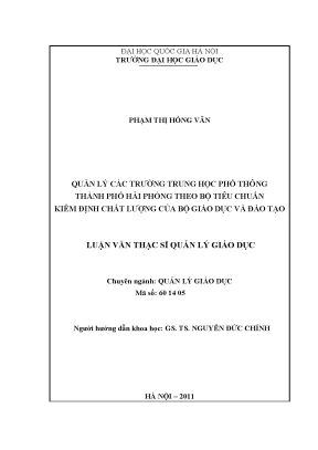 Luận văn thạc sĩ vnu ued quản lý các trường trung học phổ thông thành phố hải phòng theo bộ tiêu chuẩn kiểm định chất lượng của bộ giáo dục và đào tạo
