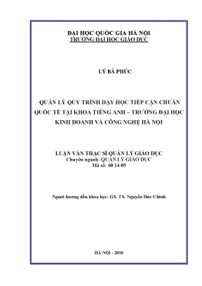 Luận văn thạc sĩ vnu ued quản lý quy trình dạy học tiếp cận chuẩn quốc tế tại khoa tiếng anh trường đại học kinh doanh và công nghệ hà nội