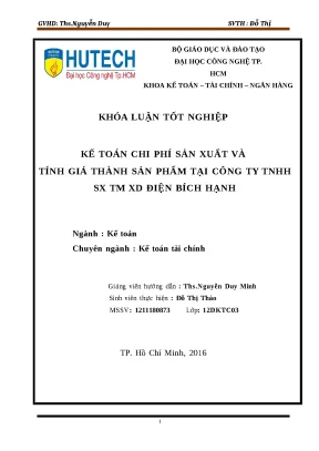 Luận văn kế toán chi phí sản xuất và tính giá thành sản phẩm tại công ty tnhh sx tm xd điện bích hạnh