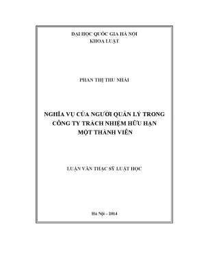 Luận văn thạc sĩ vnu ls nghĩa vụ của người quản lý trong công ty tnhh một thành viên 07