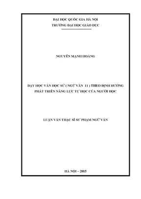 Luận văn thạc sĩ vnu ued dạy học văn học sử ngữ văn 11 theo định hướng phát triển năng lực tự học của người học