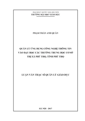 Luận văn thạc sĩ vnu ued quản lý ứng dụng công nghệ thông tin vào dạy học tại các trường trung học cơ sở thị xã phú thọ tỉnh phú thọ