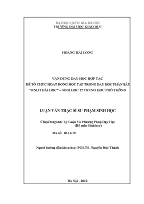 Luận văn thạc sĩ vnu ued vận dụng dạy học hợp tác để tổ chức hoạt động học tập trong dạy học phần bảy sinh thái học sinh học 12 trung học phổ thông
