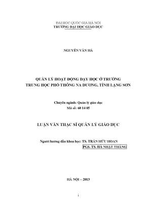 Luận văn thạc sĩ vnu ued quản lý hoạt động dạy học ở trường trung học phổ thông na dương tỉnh lạng sơn luận văn ths giáo dục hoc 60 14 05
