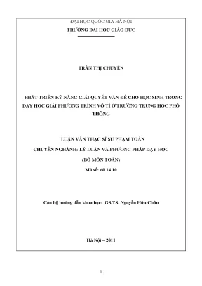Luận văn thạc sĩ vnu ued phát triển kỹ năng giải quyết các vấn đề cho học sinh trong dạy học giải phương trình vô tỉ ở trường trung học phổ thông