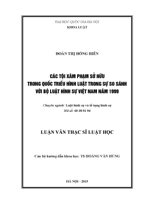 Luận văn thạc sĩ vnu ls các tội xâm phạm sở hữu trong quốc triều hình luật trong sự so sánh với bộ luật hình sự việt nam năm 1999