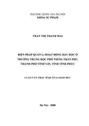 Luận văn thạc sĩ vnu ued biện pháp quản lý hoạt động dạy học ở trường trung học phổ thông trần phú thành phố vĩnh yên tỉnh vĩnh phúc
